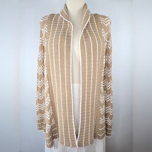 Maxsport Textured Knit Open Front Cardigan Sweater Khaki/White Size XL NWT